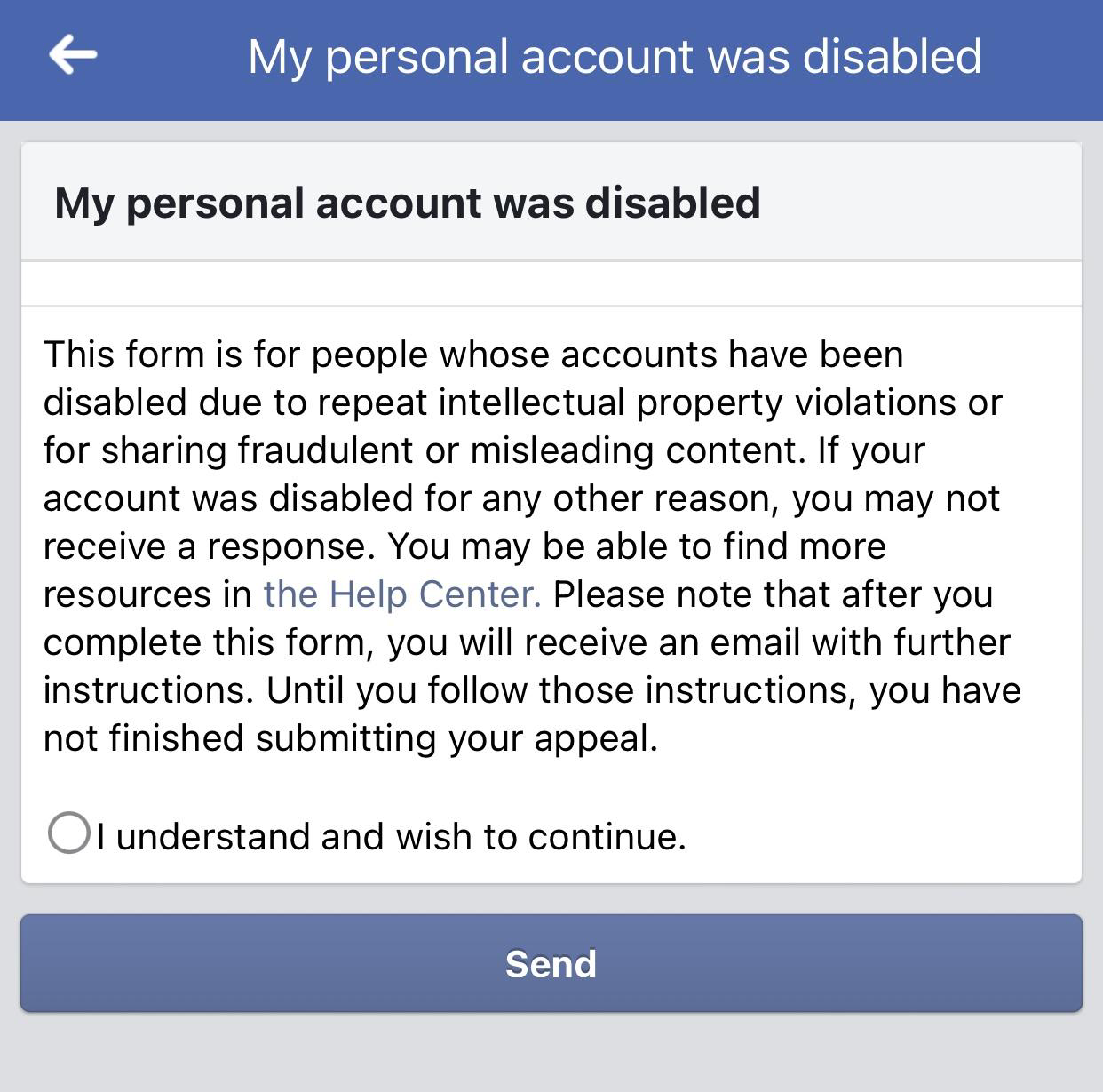 استرجاع حساب فيسبوك مقفل (إذا كنت قد انتهكت الشروط والأحكام)